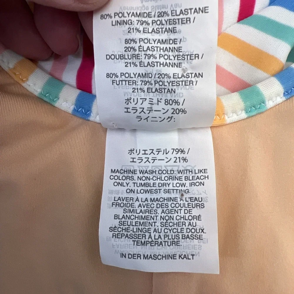 J.Crew One Piece Bathing Suit  Ruffle Trim Color Stripes Unpadded Sz L